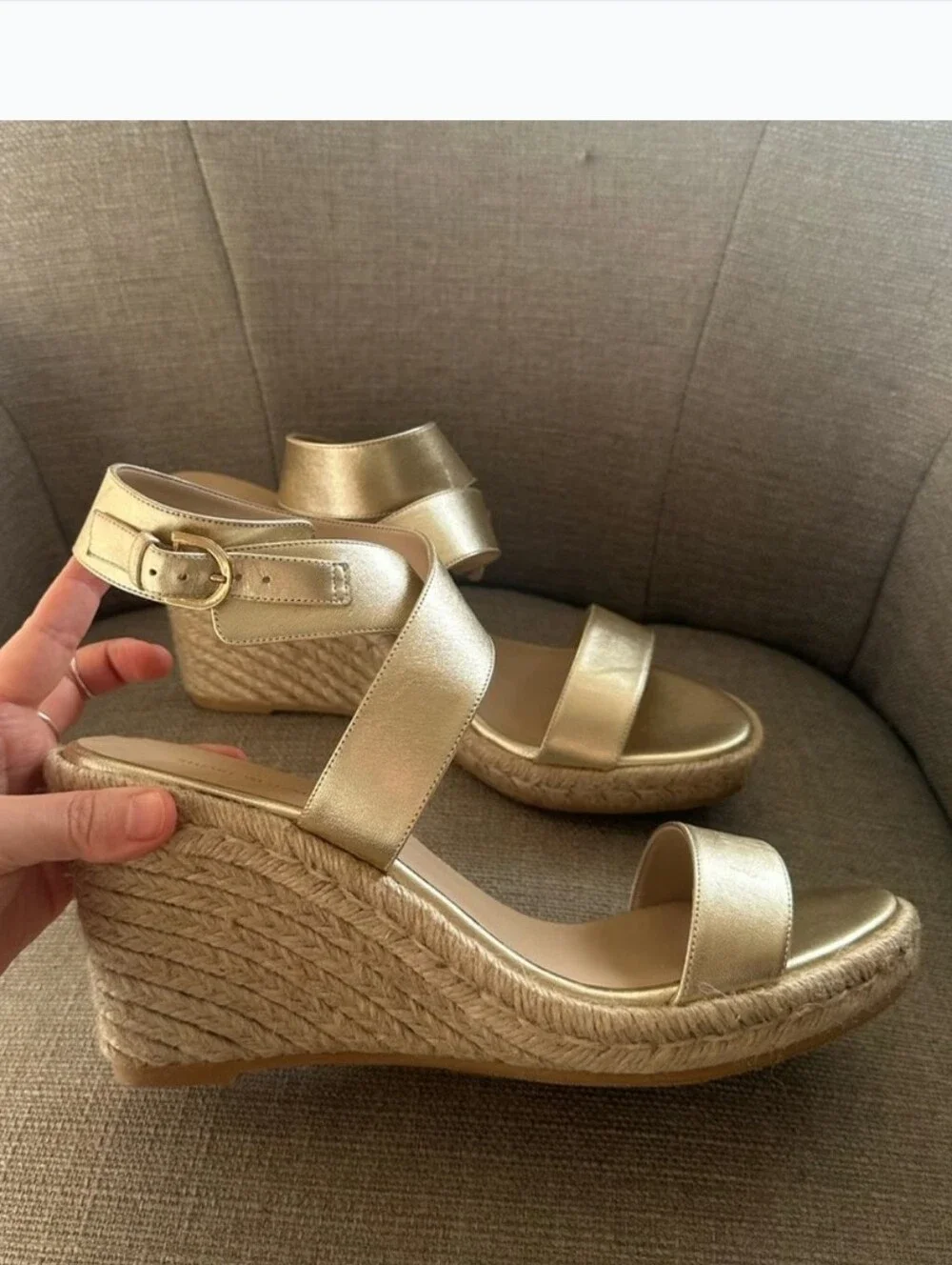 Stuart Weitzman Gold Espadrille Wedge Sandals